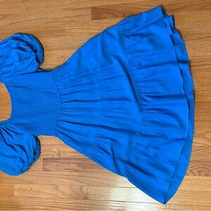 Blue Puff Sleeve Mini Dress